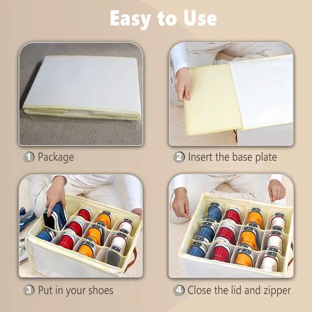 Alt view image 7 of 7 - Shoe Storage Box Organizer for Closet - Space Saver Shoes Containers Bin with Clear Lids Stackable, Can Fit Ottoman, Foldable Shoe Rack Cabinet Cubby for Wardrobe (1 Pack)
