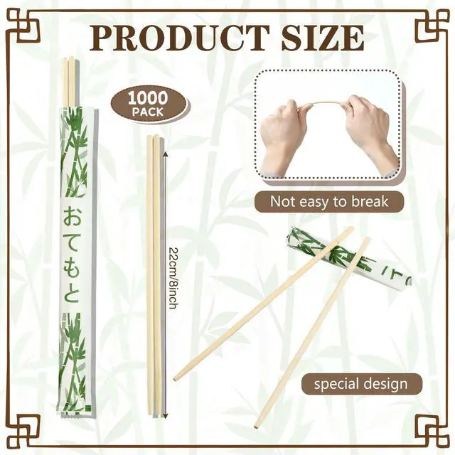 Alt view image 2 of 6 - 200 Pairs Bamboo Chopsticks Disposable Sleeved and Separated Chop Sticks Quality Chopsticks Disposable UV Treated (Bamboo)
