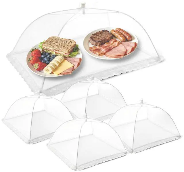 Main image of 5 Pack Food Covers, 1 Large (40"x24") & 4 Standard (17"x17") Mesh Food Covers for Outdoors, Fly Covers, Pop-Up Collapsible & Reusable Food Tents for Outdoor, Picnics, BBQ, Parties and Camping