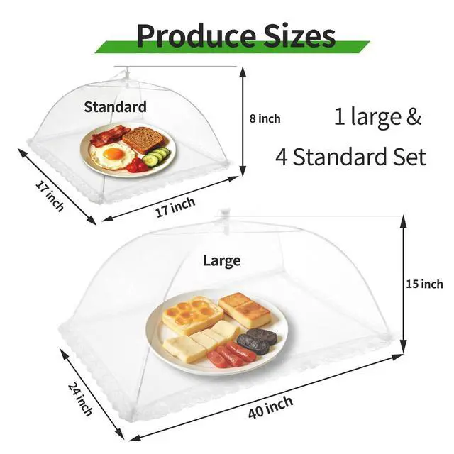 Alt view image 2 of 7 - 5 Pack Food Covers, 1 Large (40"x24") & 4 Standard (17"x17") Mesh Food Covers for Outdoors, Fly Covers, Pop-Up Collapsible & Reusable Food Tents for Outdoor, Picnics, BBQ, Parties and Camping