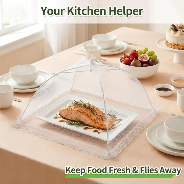 Alt view image 7 of 7 - 5 Pack Food Covers, 1 Large (40"x24") & 4 Standard (17"x17") Mesh Food Covers for Outdoors, Fly Covers, Pop-Up Collapsible & Reusable Food Tents for Outdoor, Picnics, BBQ, Parties and Camping