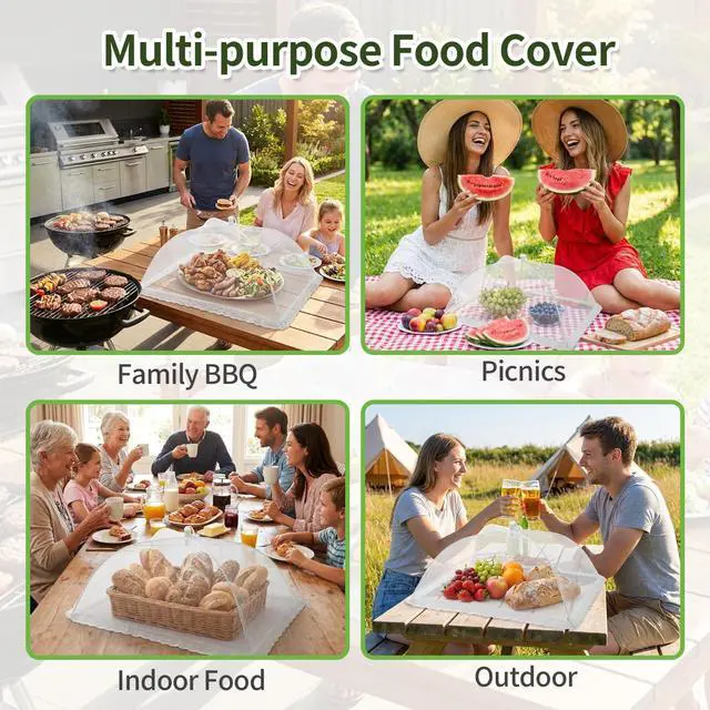 Alt view image 6 of 7 - 5 Pack Food Covers, 1 Large (40"x24") & 4 Standard (17"x17") Mesh Food Covers for Outdoors, Fly Covers, Pop-Up Collapsible & Reusable Food Tents for Outdoor, Picnics, BBQ, Parties and Camping