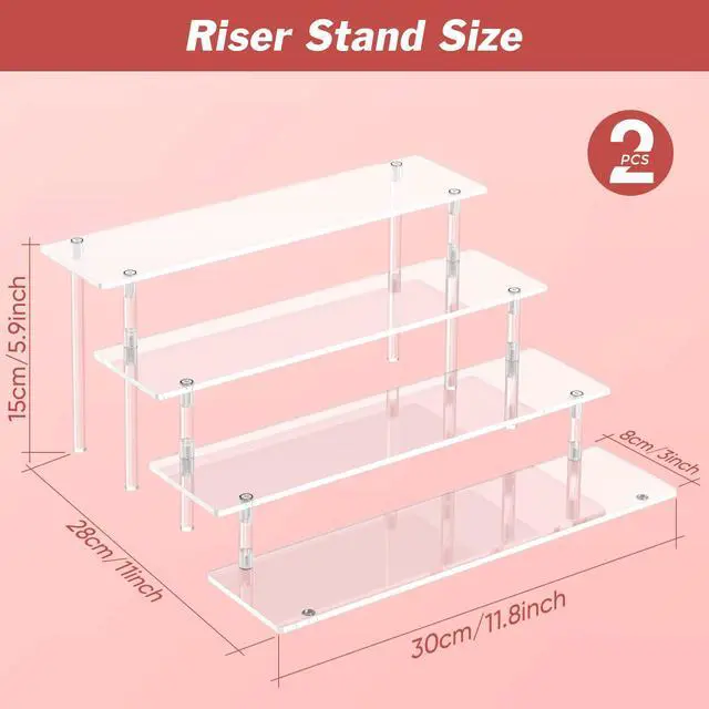 Alt view image 2 of 7 - 4 Tier Acrylic Display Risers, Clear Perfume Organizer Stand, Large Cupcake Stand Holder, Dessert Display for Party, Display Shelf for Figure and Collection, Riser Stand for Decoration and Organizer