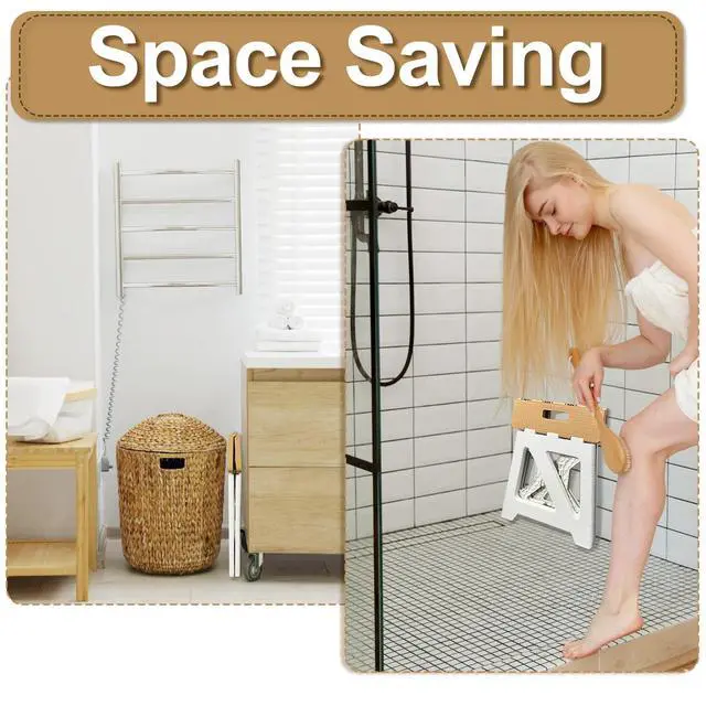 Alt view image 5 of 7 - Shower Stool for Shaving Legs, 1 Pack Foot Rest Folding Stool Step to Shave Legs Shaving for Inside Shower Foldable Small Waterproof Plastic Corner Khaki White