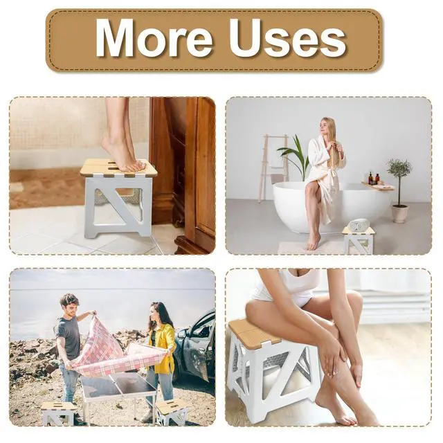 Alt view image 6 of 7 - Shower Stool for Shaving Legs, 1 Pack Foot Rest Folding Stool Step to Shave Legs Shaving for Inside Shower Foldable Small Waterproof Plastic Corner Khaki White