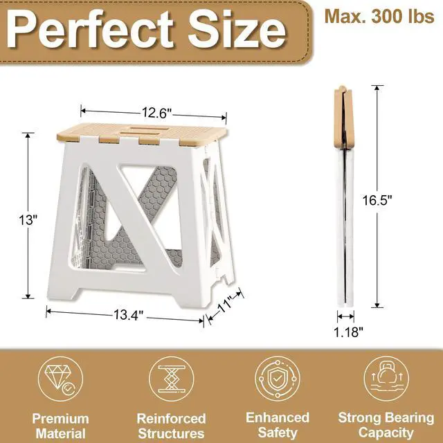 Alt view image 7 of 7 - Shower Stool for Shaving Legs, 1 Pack Foot Rest Folding Stool Step to Shave Legs Shaving for Inside Shower Foldable Small Waterproof Plastic Corner Khaki White