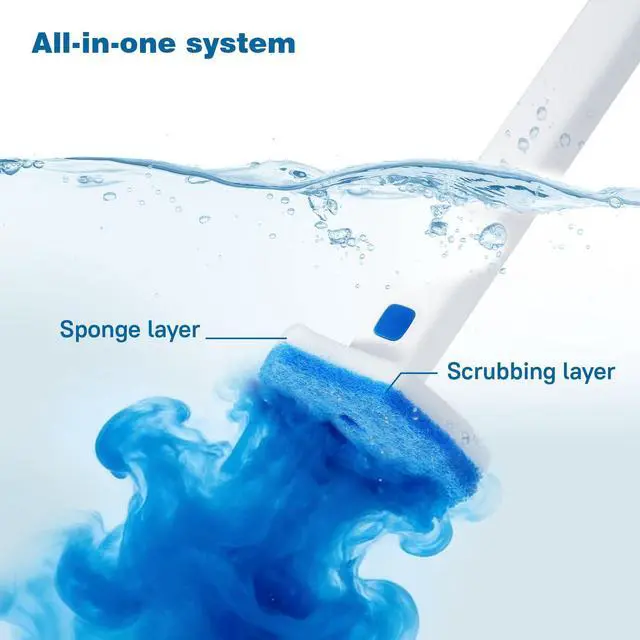 Alt view image 3 of 7 - Disposable Toilet Brush Set with Holder, White and Blue, Includes 16 Cleaning Refills (1+16 Refills)