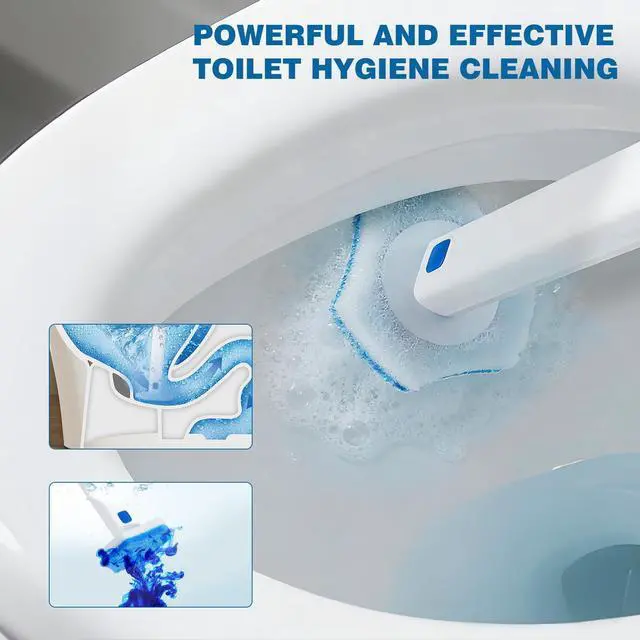 Alt view image 4 of 7 - Disposable Toilet Brush Set with Holder, White and Blue, Includes 16 Cleaning Refills (1+16 Refills)