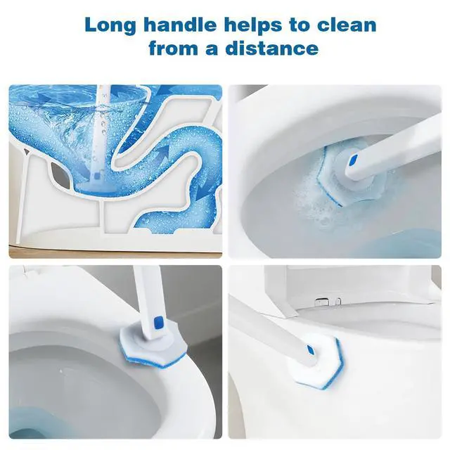 Alt view image 6 of 7 - Disposable Toilet Brush Set with Holder, White and Blue, Includes 16 Cleaning Refills (1+16 Refills)