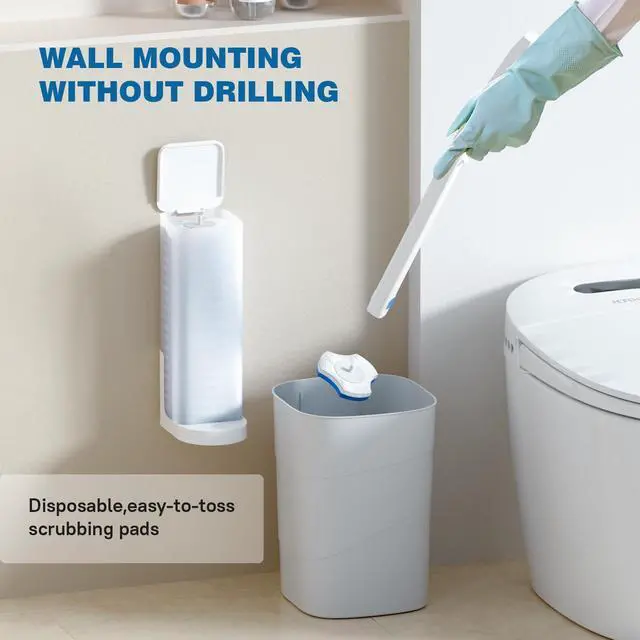 Alt view image 5 of 7 - Disposable Toilet Brush Set with Holder, White and Blue, Includes 16 Cleaning Refills (1+16 Refills)