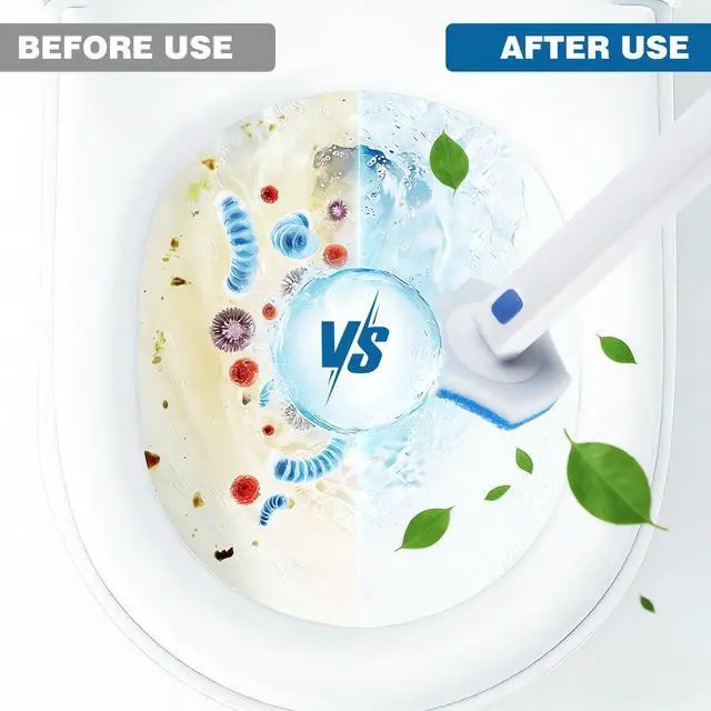 Alt view image 7 of 7 - Disposable Toilet Brush Set with Holder, White and Blue, Includes 16 Cleaning Refills (1+16 Refills)