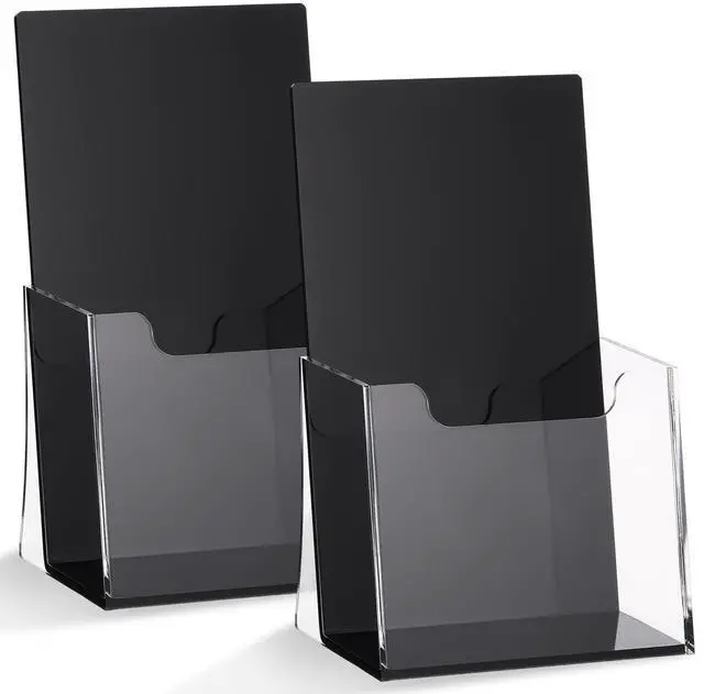 Main image of 2 Pack 4 Inch Acrylic Brochure Holders Clear Business Cards Display Holder with Black Base, Trifold Flyer Display Stand for Pamphlets, Literature, Booklets, Magazines, for Office Countertop