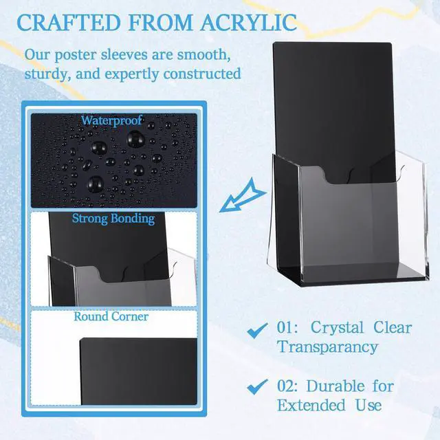 Alt view image 3 of 7 - 2 Pack 4 Inch Acrylic Brochure Holders Clear Business Cards Display Holder with Black Base, Trifold Flyer Display Stand for Pamphlets, Literature, Booklets, Magazines, for Office Countertop