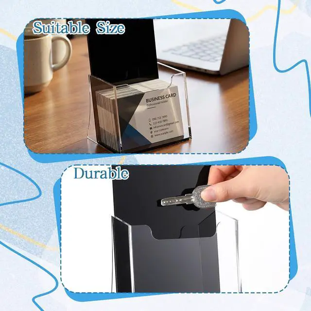 Alt view image 4 of 7 - 2 Pack 4 Inch Acrylic Brochure Holders Clear Business Cards Display Holder with Black Base, Trifold Flyer Display Stand for Pamphlets, Literature, Booklets, Magazines, for Office Countertop