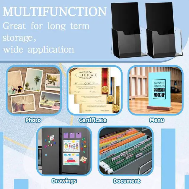 Alt view image 6 of 7 - 2 Pack 4 Inch Acrylic Brochure Holders Clear Business Cards Display Holder with Black Base, Trifold Flyer Display Stand for Pamphlets, Literature, Booklets, Magazines, for Office Countertop
