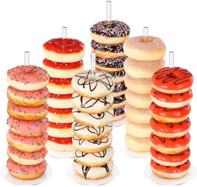 Main image of Donut Stand 6 Pack, Acrylic Bagel Stand, Clear Doughnut Holder, Donut Display Stand for Dessert Table, Bagel Display Tower for Birthday, Wedding, Baby Shower, Christmas, Party
