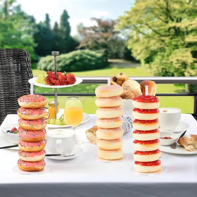 Alt view image 4 of 7 - Donut Stand 6 Pack, Acrylic Bagel Stand, Clear Doughnut Holder, Donut Display Stand for Dessert Table, Bagel Display Tower for Birthday, Wedding, Baby Shower, Christmas, Party
