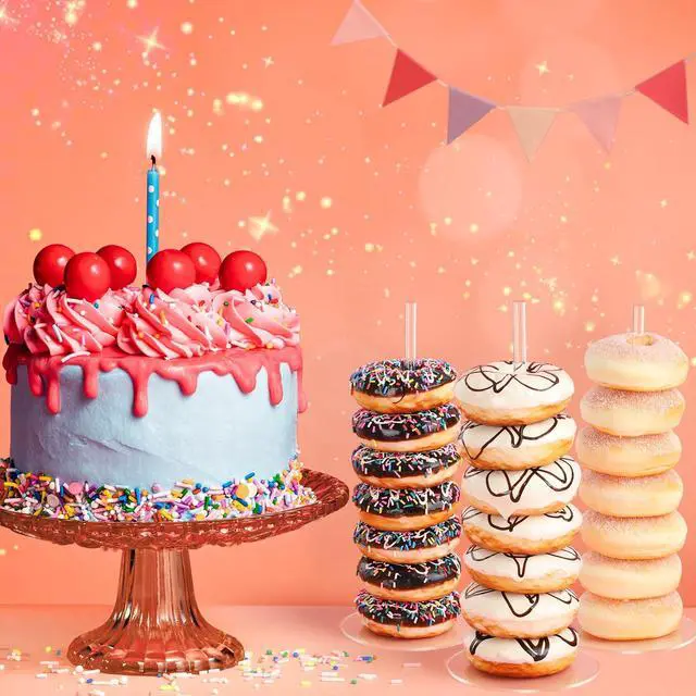Alt view image 5 of 7 - Donut Stand 6 Pack, Acrylic Bagel Stand, Clear Doughnut Holder, Donut Display Stand for Dessert Table, Bagel Display Tower for Birthday, Wedding, Baby Shower, Christmas, Party