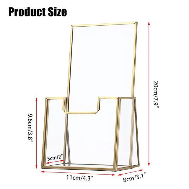 Alt view image 3 of 7 - Golden Glass Brochure Holder for 4" Wide Trifold Handouts, Countertop Literature Holder Display Stand, Trifold Pamphlet Holders, Clear Elegant Flyer Display Stand for Magazine, Booklets, Menu