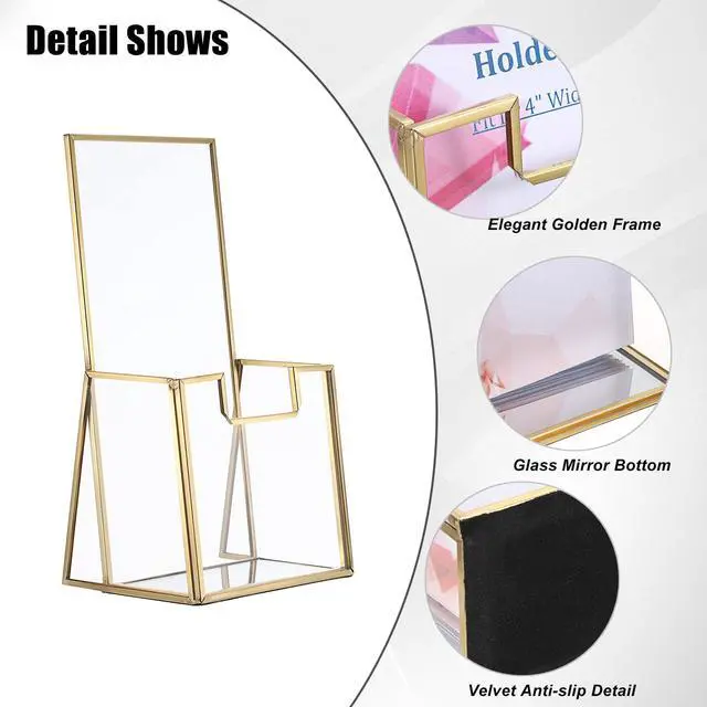 Alt view image 4 of 7 - Golden Glass Brochure Holder for 4" Wide Trifold Handouts, Countertop Literature Holder Display Stand, Trifold Pamphlet Holders, Clear Elegant Flyer Display Stand for Magazine, Booklets, Menu