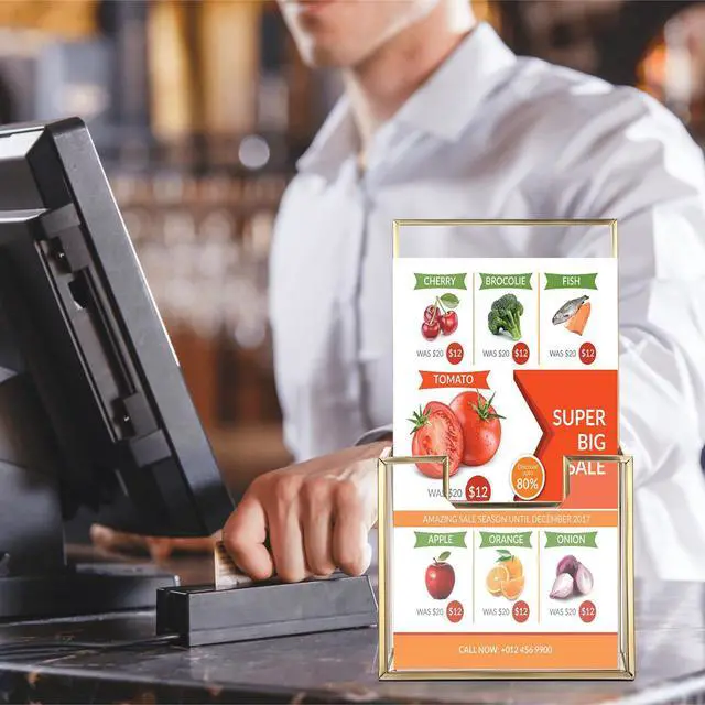 Alt view image 6 of 7 - Golden Glass Brochure Holder for 4" Wide Trifold Handouts, Countertop Literature Holder Display Stand, Trifold Pamphlet Holders, Clear Elegant Flyer Display Stand for Magazine, Booklets, Menu