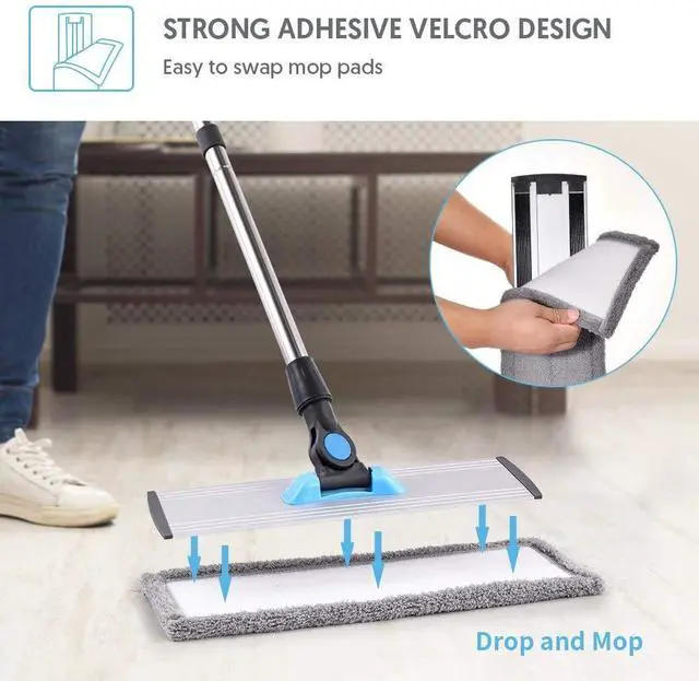Alt view image 4 of 7 - Microfiber Dust Mop for Hardwood Floors - Dry Floor Cleaning for Wood, Tile, Vinyl, Laminate - Wet Flat Mop With 4 Washable Reusable Pads and Aluminum Head