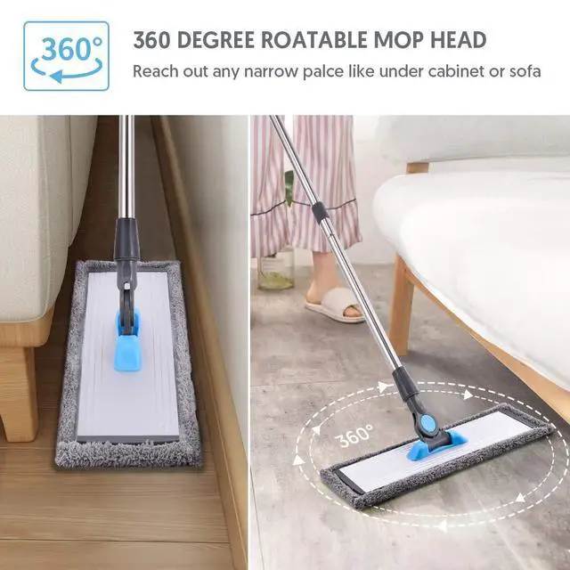 Alt view image 5 of 7 - Microfiber Dust Mop for Hardwood Floors - Dry Floor Cleaning for Wood, Tile, Vinyl, Laminate - Wet Flat Mop With 4 Washable Reusable Pads and Aluminum Head