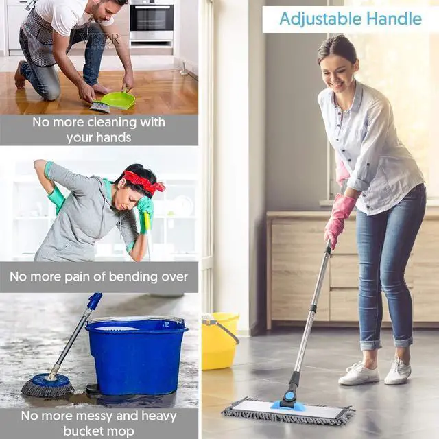 Alt view image 7 of 7 - Microfiber Dust Mop for Hardwood Floors - Dry Floor Cleaning for Wood, Tile, Vinyl, Laminate - Wet Flat Mop With 4 Washable Reusable Pads and Aluminum Head