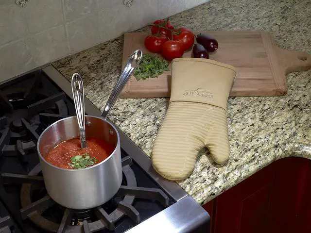 Alt view image 2 of 7 - Premium Silicone Oven Mitt: Heat Resistant to 500 Degrees - 100% Cotton & Silicone, 14"x7" Pot Holder for Kitchen and Barbeque, (1-Pack), Cappuccino