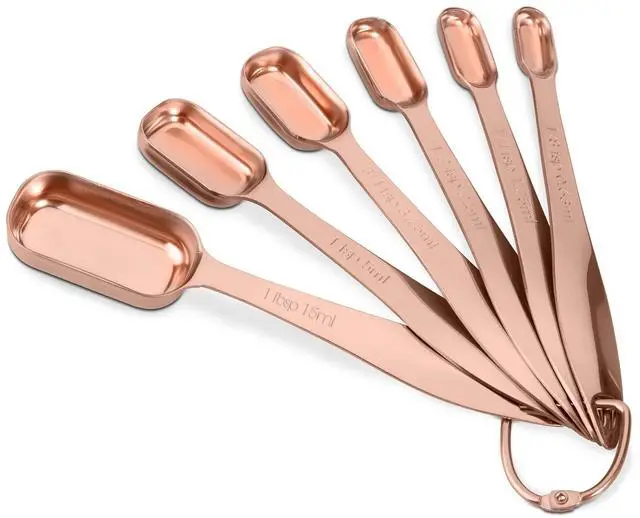 Main image of Accurate 18/8 Stainless Steel Measuring Spoons, Heavy Duty Good Handle Set of 6 Measuring Spoon with Ring Connector, Rose Gold