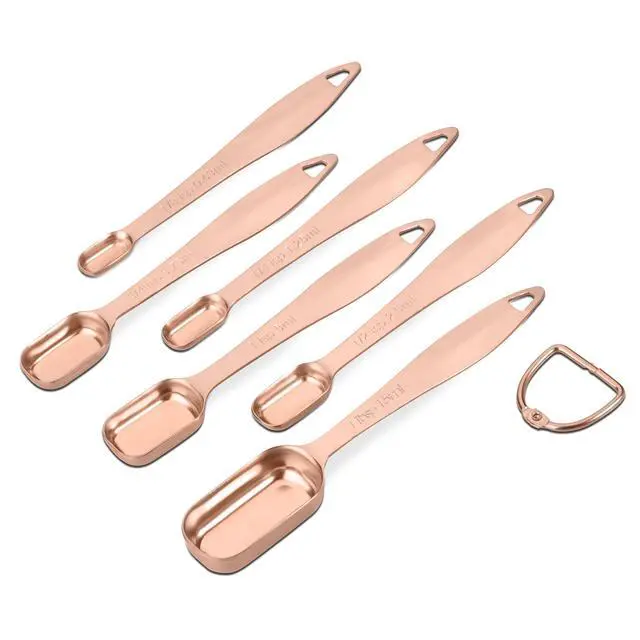 Alt view image 2 of 7 - Accurate 18/8 Stainless Steel Measuring Spoons, Heavy Duty Good Handle Set of 6 Measuring Spoon with Ring Connector, Rose Gold