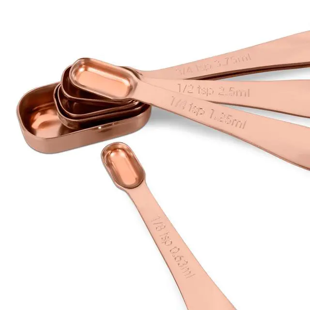 Alt view image 3 of 7 - Accurate 18/8 Stainless Steel Measuring Spoons, Heavy Duty Good Handle Set of 6 Measuring Spoon with Ring Connector, Rose Gold