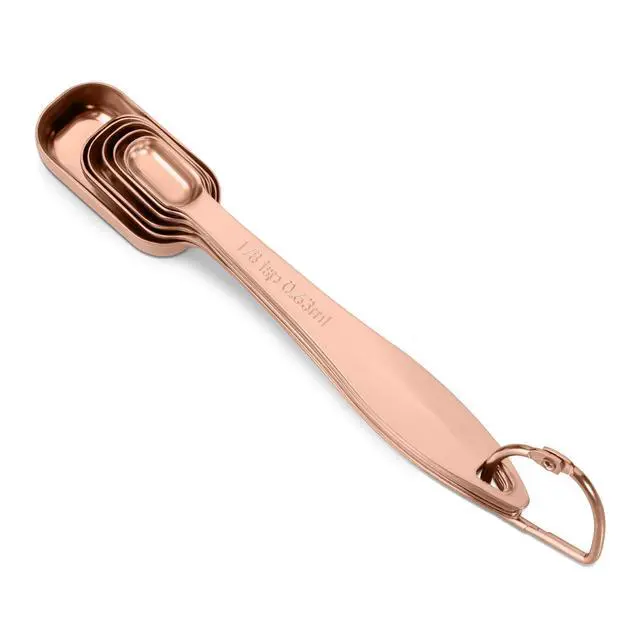 Alt view image 4 of 7 - Accurate 18/8 Stainless Steel Measuring Spoons, Heavy Duty Good Handle Set of 6 Measuring Spoon with Ring Connector, Rose Gold