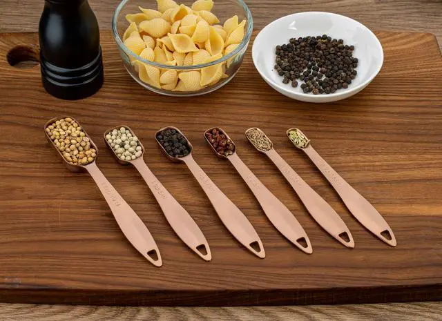Alt view image 6 of 7 - Accurate 18/8 Stainless Steel Measuring Spoons, Heavy Duty Good Handle Set of 6 Measuring Spoon with Ring Connector, Rose Gold