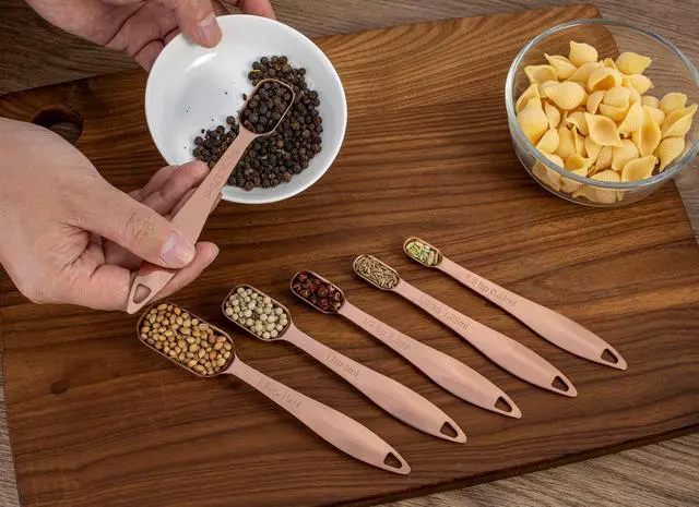 Alt view image 7 of 7 - Accurate 18/8 Stainless Steel Measuring Spoons, Heavy Duty Good Handle Set of 6 Measuring Spoon with Ring Connector, Rose Gold