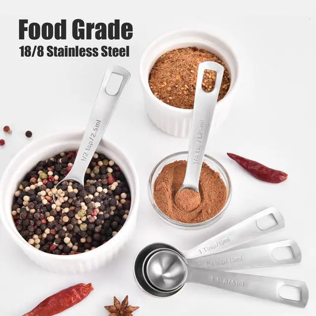 Alt view image 3 of 7 - Measuring Spoons Set of 9-18/8 Stainless Steel Heavy Duty Teaspoons Tablespoons with Engraved Metric & US Measurements, Metal Measure Spoon for Dry and Liquid Ingredients, Dishwasher Safe