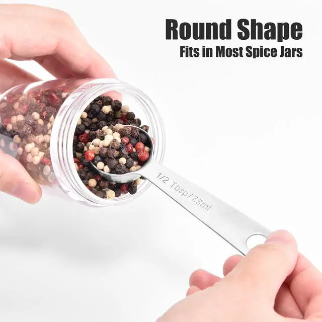 Alt view image 5 of 7 - Measuring Spoons Set of 9-18/8 Stainless Steel Heavy Duty Teaspoons Tablespoons with Engraved Metric & US Measurements, Metal Measure Spoon for Dry and Liquid Ingredients, Dishwasher Safe
