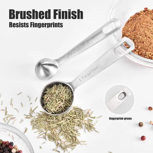 Alt view image 6 of 7 - Measuring Spoons Set of 9-18/8 Stainless Steel Heavy Duty Teaspoons Tablespoons with Engraved Metric & US Measurements, Metal Measure Spoon for Dry and Liquid Ingredients, Dishwasher Safe