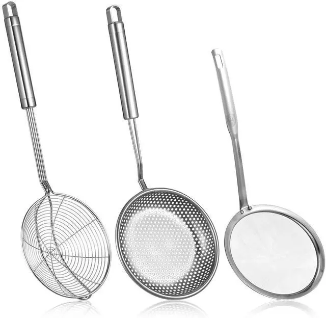 Main image of Spider Strainer & Skimmer Spoon Set, 3-Piece Stainless Steel Ladle Metal Wire Sieve Large Holes Slotted Colander Fryer Scoop Fine Mesh Strainers with Long Handle, Food Sifter for Kitchen Cooking