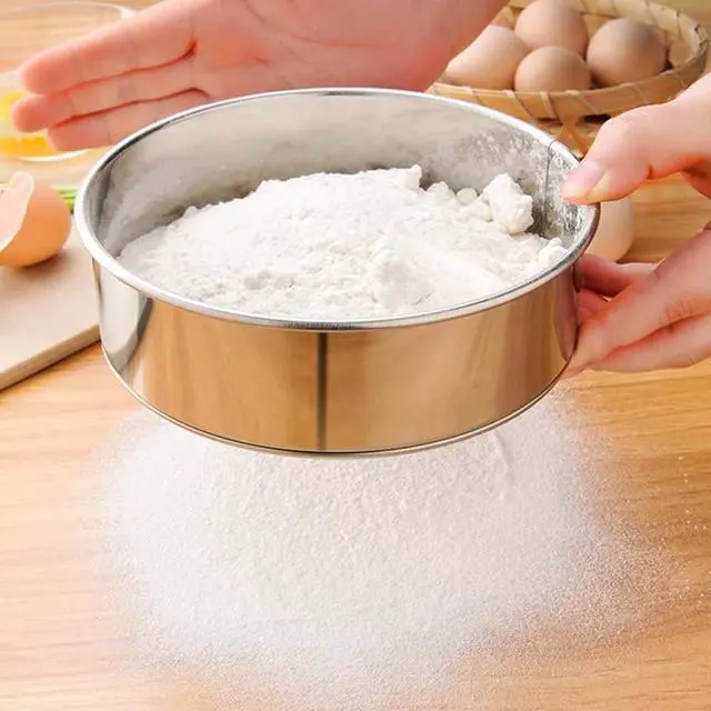 Alt view image 4 of 7 - 2 pack (60/40 Mesh) Professional 6/8/9.5 Inch, Round Flour Sifter for Baking - Flour Sieve Fine Mesh - Premium Rustproof Stainless Steel (9.5" (24 CM))