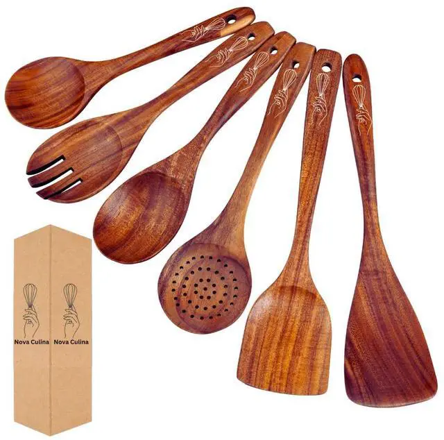 Main image of Premium Wooden Utensil Set - 6 Piece wooden Spoons for Cooking - Heat-Resistant Safe Wood Spatula - Non-Stick & Light Weight Wood Spatula for cooking - Non-Stick Kitchen Spoons with smooth Handles
