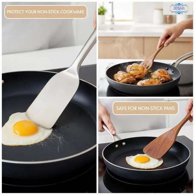 Alt view image 3 of 5 - Premium Wooden Utensil Set - 6 Piece wooden Spoons for Cooking - Heat-Resistant Safe Wood Spatula - Non-Stick & Light Weight Wood Spatula for cooking - Non-Stick Kitchen Spoons with smooth Handles