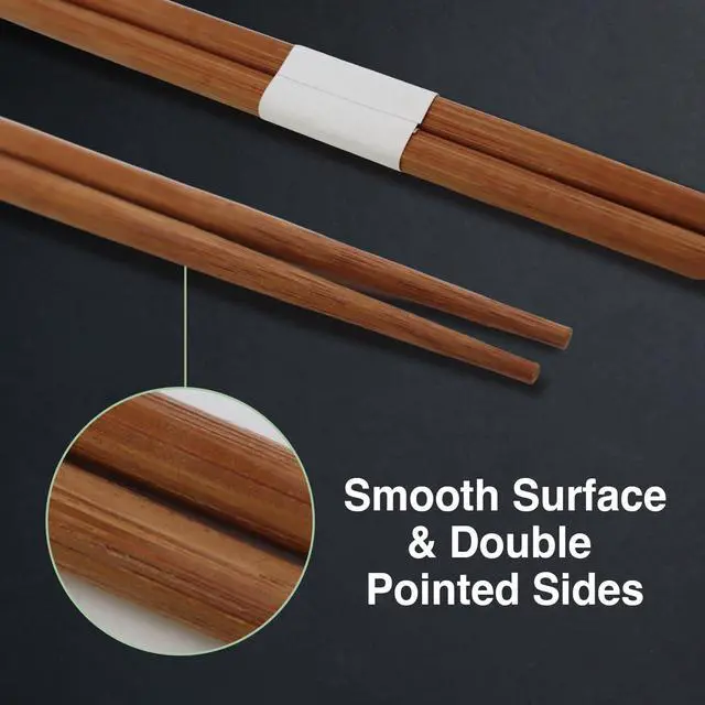 Alt view image 4 of 6 - Carbonized Bamboo Chopsticks, 9.5 Inch Double Pointed Japanese Style Chopstick w/ Paper Band, 100 pairs