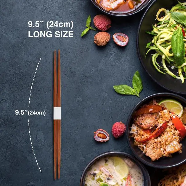 Alt view image 6 of 6 - Carbonized Bamboo Chopsticks, 9.5 Inch Double Pointed Japanese Style Chopstick w/ Paper Band, 100 pairs
