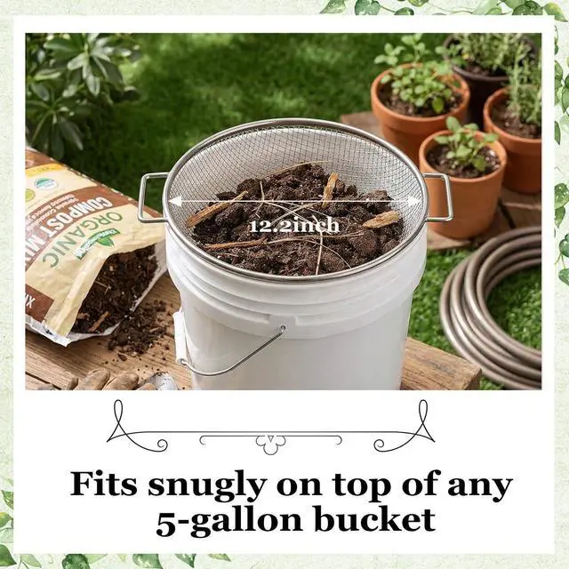 Alt view image 2 of 7 - 2PCS Soil Sifter for Gardening with Handle,Stainless Steel Rock Compost Soil Sifter for 5 Gallon Bucket,1/4in,1/8in Mesh Garden Sifting Screen Gravel Sawdust Vermicompost with Repotting Mat