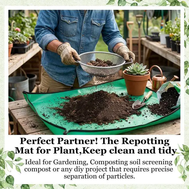 Alt view image 3 of 7 - 2PCS Soil Sifter for Gardening with Handle,Stainless Steel Rock Compost Soil Sifter for 5 Gallon Bucket,1/4in,1/8in Mesh Garden Sifting Screen Gravel Sawdust Vermicompost with Repotting Mat