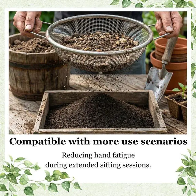 Alt view image 7 of 7 - 2PCS Soil Sifter for Gardening with Handle,Stainless Steel Rock Compost Soil Sifter for 5 Gallon Bucket,1/4in,1/8in Mesh Garden Sifting Screen Gravel Sawdust Vermicompost with Repotting Mat