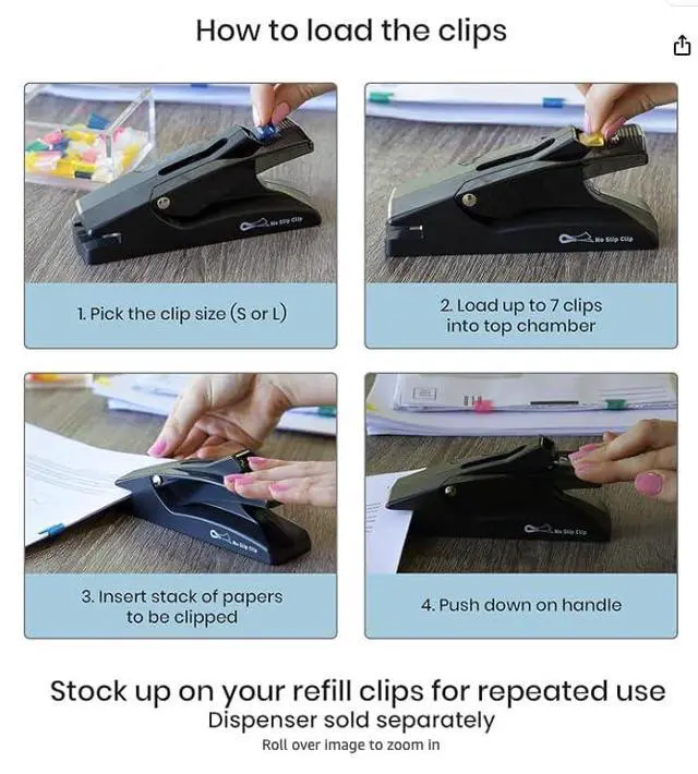 Alt view image 2 of 7 - Staple Free Stapler - No Slip Clip Reusable Paper Fastener for Documents - Securely Binds 50 Pages - Eco-Friendly Binder