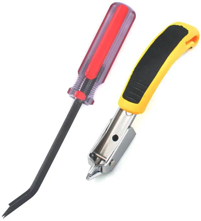 Main image of Staple Remover Heavy Duty Tack Puller with Double Pronged Head, Industrial Staple Remover Upholstery Tool for Furniture, Floor, Carpet, Carton (Red Handle)