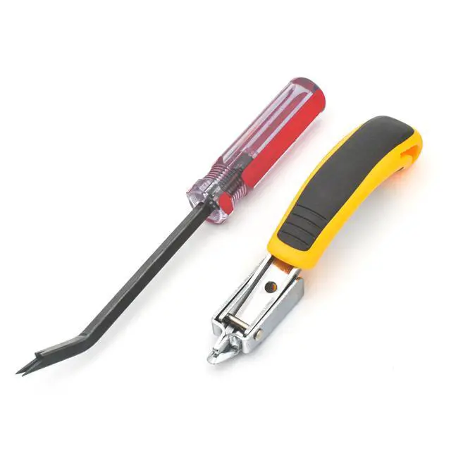 Alt view image 6 of 6 - Staple Remover Heavy Duty Tack Puller with Double Pronged Head, Industrial Staple Remover Upholstery Tool for Furniture, Floor, Carpet, Carton (Red Handle)
